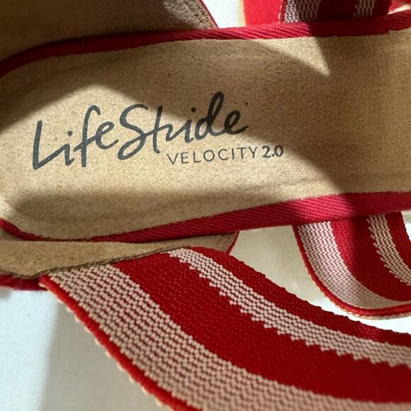 Life Stride Velocity 2.0 Keaton Canvas Espadrille Wedge Sandal Red Size 10M - Picture 9 of 12